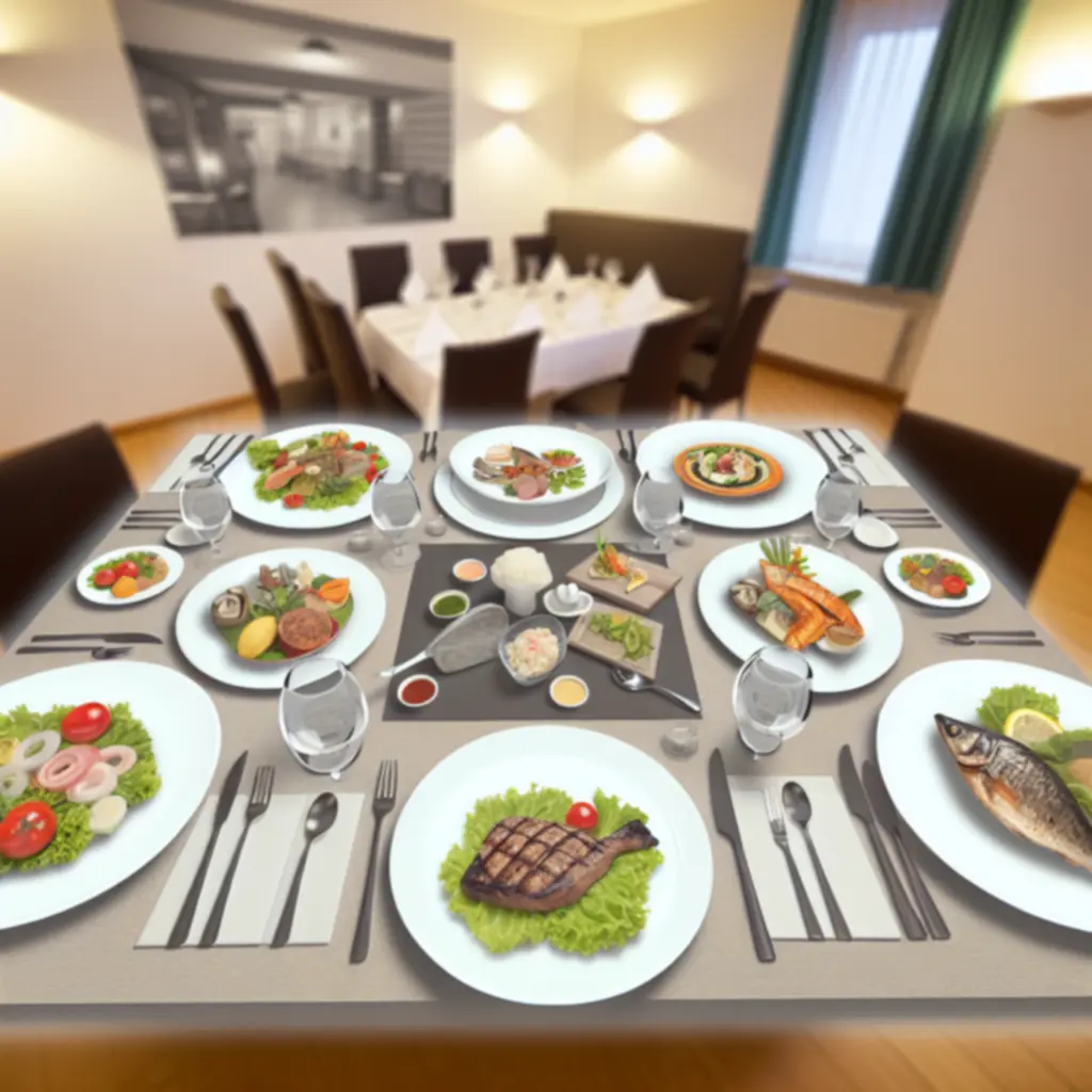 Válogatott steak és hal ételek elegáns tálalásban